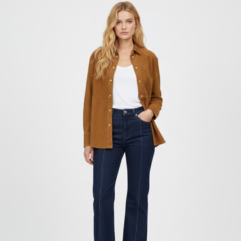 Madewell Straight-Hem Button-Up Lightweight Suede Jacket MED NWT